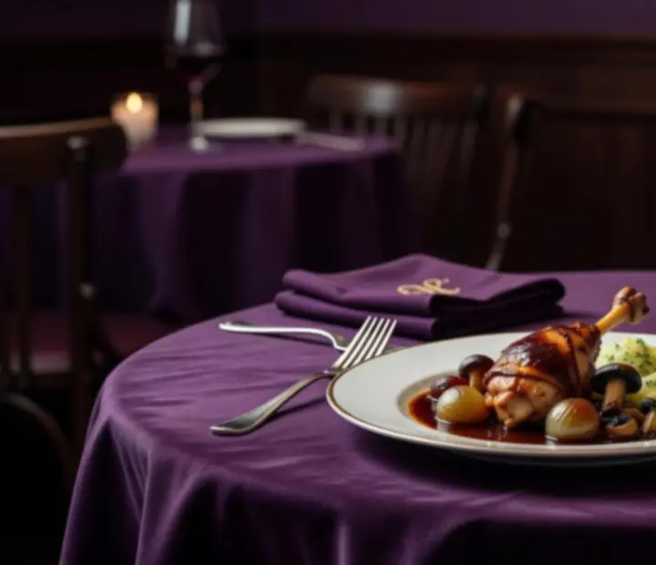 Accord mets et vins avec verres de vin français et assiettes gastronomiques.