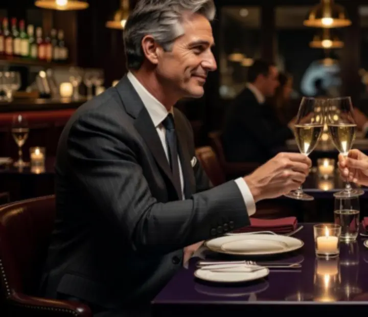 Fondateurs partageant un dîner à une table élégante, éclairée à la bougie dans un bistro du soir.