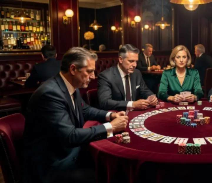 Table de tournoi de poker en présentiel avec jetons et cartes